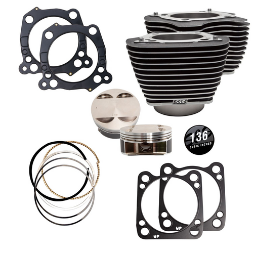 S&S 910-0848 136" Cylinder Kit Highlighted Fins Harley m8 17-24