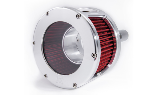 Feuling Oil Pump 5422 BA Race Series Air Cleaner Kit, tall cage, Raw finish, Clear Cover, Red filter, Standard throttle body fitment
