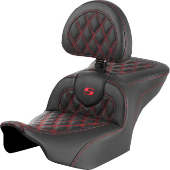 Saddlemen Extended RoadSofa Black  / Red Lattice Stitch LS & Backrest Road & Street glide 24-25