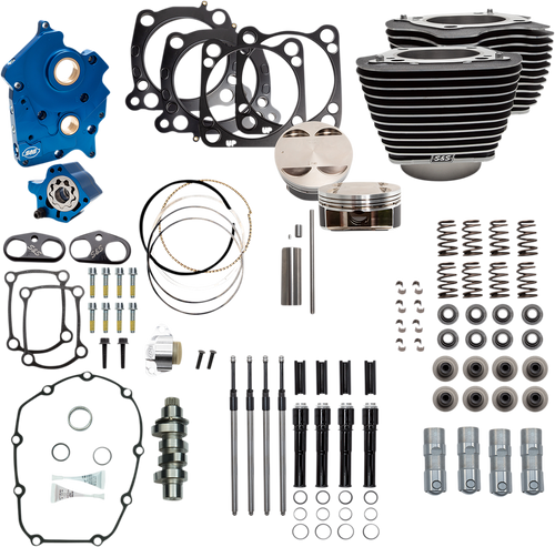S&S CYCLE 310-1054B 124" Power Package for Water Cooled 107" M8 — 124" - Chain Drive Highlighted Fins Black Pushrod Tubes 107" M8