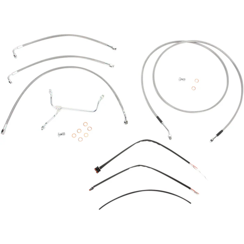 Burly B30-1117 Complete Stainless Braided Handlebar Cable/Brake Line Kit - 13" Ape Hanger Handlebars