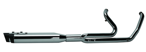 TBR Chrome 2:1 Cat Delete Exhaust System w Ghost Pipe & black slash end cap 17-25 FL Touring 005-46402-S