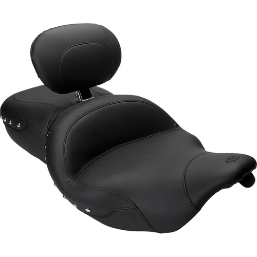 Mustang 79579 Super Touring 2-Up Seat with Driver Backrest Option - Chrome Studded - Driver's Backrest