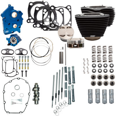 S&S 310-1107B 114" to 128" Big Bore Kit Black Granite Highlighted Fins Chain drive Chrome pushrod covers 18-23