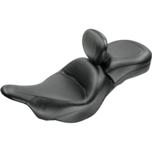 Mustang 79631 Vintage Wide Touring Seat With Driver Backrest Seat - Vintage - Wide - Touring - With Driver Backrest - One-Piece - Smooth - Black - Vulcan