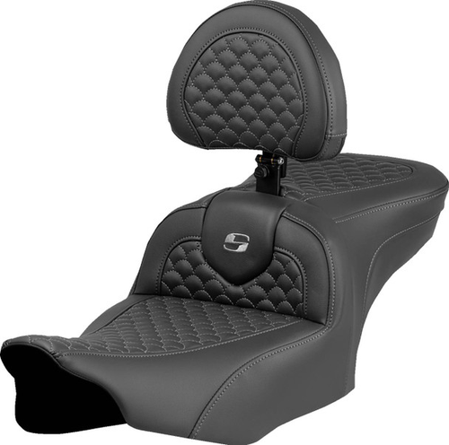 Saddlemen 823-07-208B2 Roadsofa™ Seat - Dragon Scale Stitch - Gray Stitch - w/ Backrest - FLTR/FLHX '23-'24