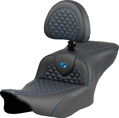 Saddlemen 823-07-208B1 Roadsofa™ Seat - Dragon Scale Stitch - Blue Stitch - w/ Backrest - FLTR/FLHX '23-'24
