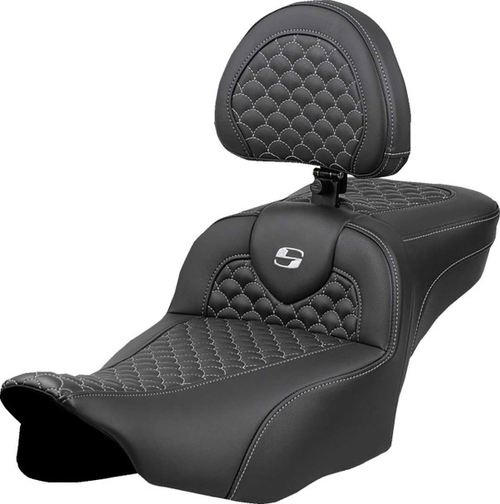 Saddlemen 823-07-209B5 oadsofa™ Extended Reach Seat - Dragon Scale Stitch - Silver Stitch - w/ Backrest - FLT/FLH '23-'24