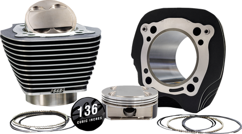 S&S CYCLE 910-0911A 132" High Compression / 136" Big Bore Kit - 4.320" Bore Black Granite w/Highlighted Fins M8