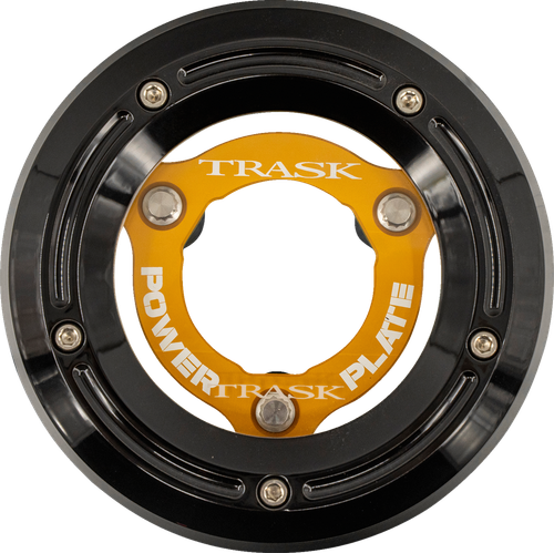 Trask Black Derby Cover Gold Clutch Power Plate 17-25 FL Glide TM-0051-BK-GD