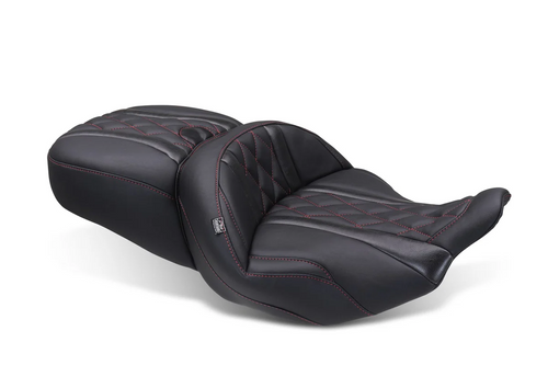 Mustang 89411DC Super Touring Deluxe Diamond Dark Cherry Stitch Seat 24-25 Road / Street Glide