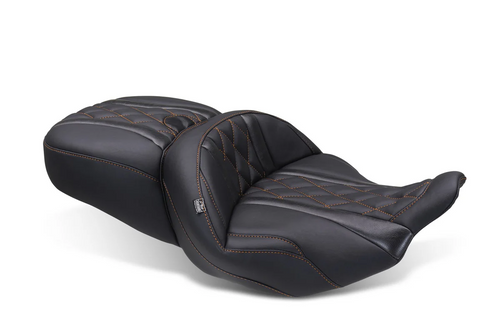 Mustang 98411MO Super Touring Deluxe Diamond Sky Blue Stitch Seat 24-25 Road / Street Glide