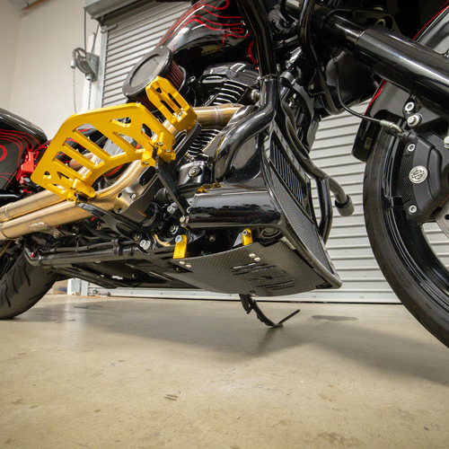 Thrashin Supply Gloss Woven Real Carbon Skid Plate w Gold Brackets 24-26 FL Touring TSC-3034-5