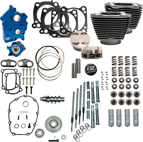 S&S CYCLE 310-1238C 132" Power Package for M8 - 550 Gear Drive Oil Cooled Black Granite w/Highlight Fins 114"/117" M8