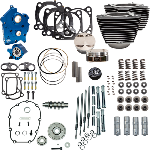 S&S CYCLE 310-1232C 132" Power Package for M8 - 550 Gear Drive Oil Cooled Wrinkle Black w/Highlight Fins 114"/117" M8