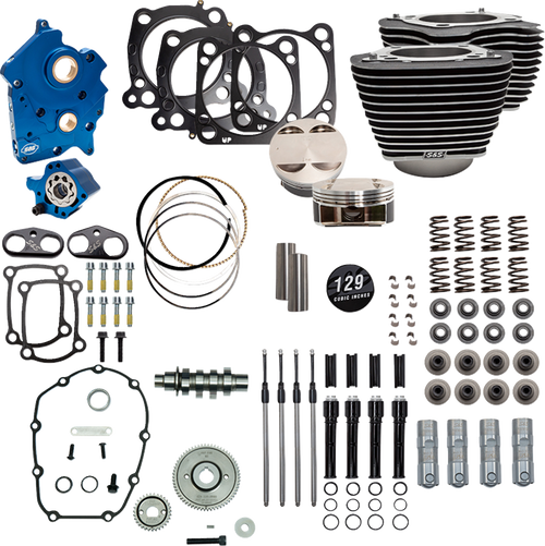 S&S CYCLE 310-1227C 129" Power Package for M8 - 550 Gear Drive Oil Cooled Wrinkle Black w/Highlight Fins 107" M8