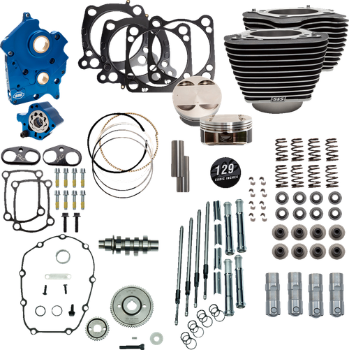 S&S 310-1224 129" Big Bore Power Pack 550 GEAR cam black highlight Oil cooled M8