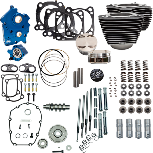 S&S CYCLE 310-1230C 132" Power Package for M8 - 550 Gear Drive Water Cooled Wrinkle Black w/Highlight Fins 114"/117" M8