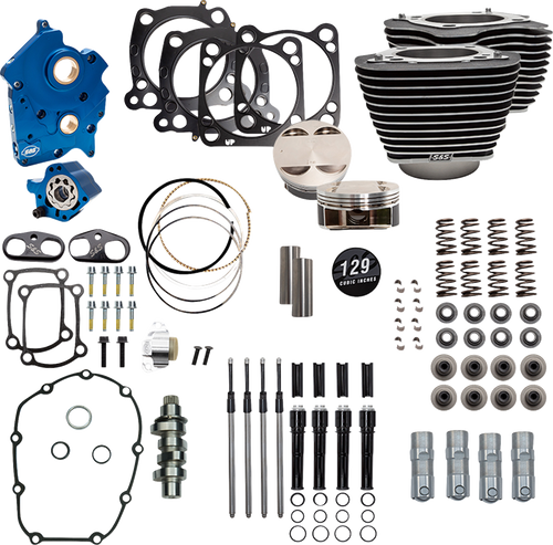 S&S CYCLE 310-1225C 129" Power Package for M8 - 550 Chain Drive Oil Cooled Wrinkle Black w/Highlight Fins 107" M8