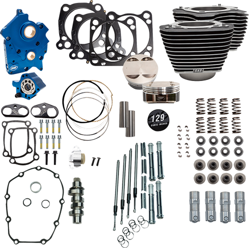 S&S CYCLE 310-1223C 129" Power Package for M8 - 550 Chain Drive Oil Cooled Wrinkle Black w/Highlight Fins 107" M8