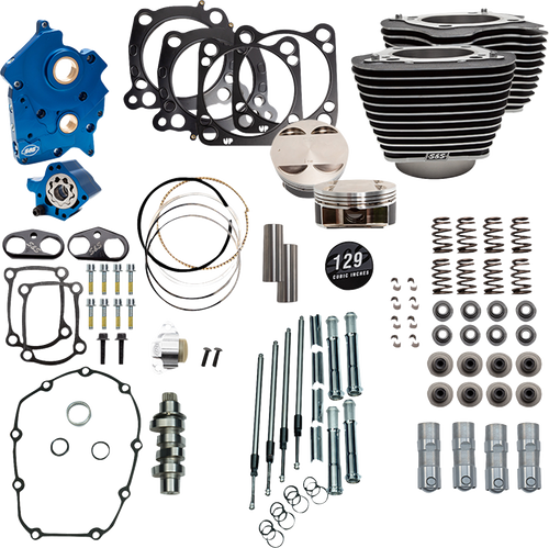 S&S CYCLE 310-1223C 129" Power Package for M8 - 550 Chain Drive Oil Cooled Wrinkle Black w/Highlight Fins 107" M8