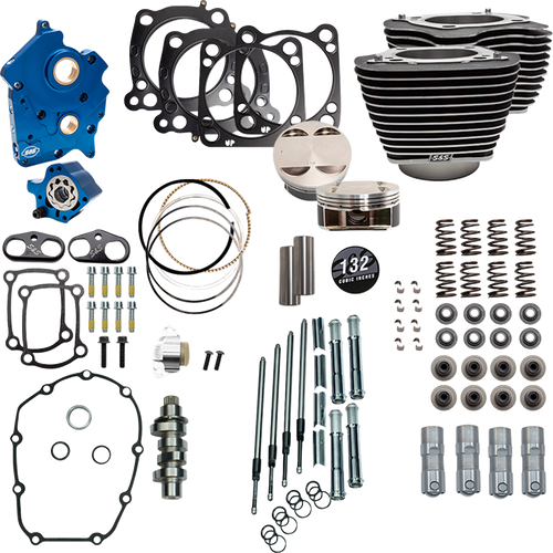 S&S CYCLE 310-1229C 132" Power Package for M8 - 550 Chain Drive Water Cooled Wrinkle Black w/Highlight Fins 114"/117" M8
