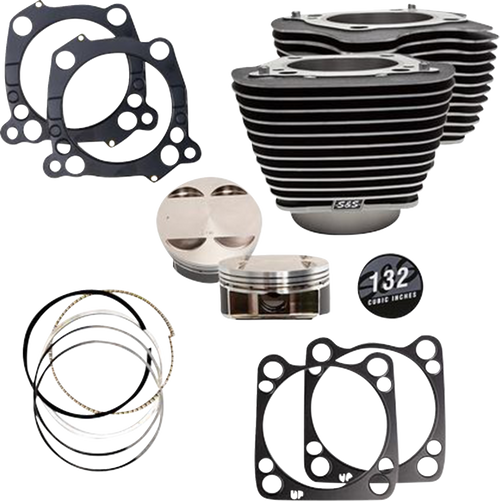 S&S CYCLE 910-0845A Big Bore Cylinder Kit - 4.500" Stroke Wrinkle Black w/Highlighted Fins M8