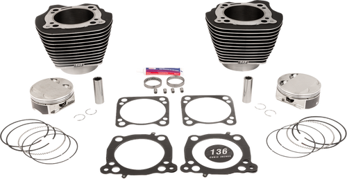S&S CYCLE 910-0848A Big Bore Cylinder Kit - 4.625" Stroke Wrinkle Black w/Highlighted Fins M8