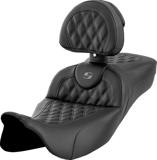 Saddlemen 808-07B-184B2 Extended Reach Road Sofa Seat Dark Grey Lattice Stitch Backrest 08-23 FL Touring Road Street Ultra Glide