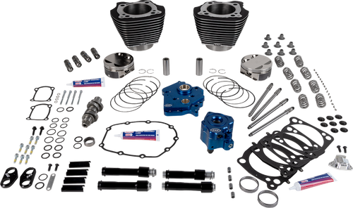 S&S CYCLE 310-1395 129" Power Package Engine Performance Kit - HPT496 Chain Drive Oil Cooled Black with Highlights 107" M8