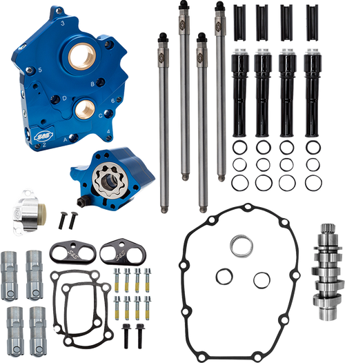 S&S 310-1385 HPT496 496 Chain Cam Chest kit oil cooled Black Pushrod tubes Harley Softail FL Touring M8 17-25
