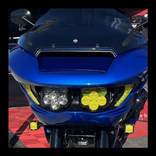 Shark Demon Dual Yellow &  White Headlight Kit w Speed Plates & Mount Kit Harley Davidson Road Glide & Cvo 24-26 FLTRXSE FLTRX FLTRXSTSE