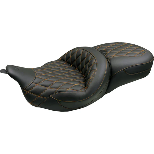 Mustang 89538T Super Touring One Piece 2-Up Seat Super Touring Seat Double Diamond Toast Stitch FLH/FLT '08-'25