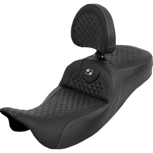 Saddlemen 808-07B-209B6 Dragon Scale Stitch RoadSofa Seat Extended Reach Silver Stitch with Backrest Touring '08-'25