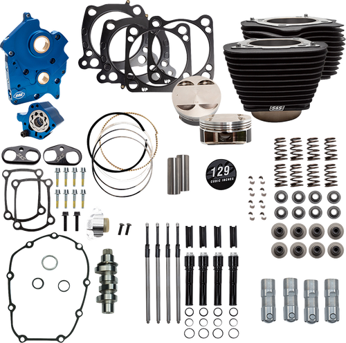 S&S CYCLE 310-1226D 129" Power Package - Oil Cooled 550C Wrinkle Black w/o Highlight Black Pushrod Tubes 107" M8