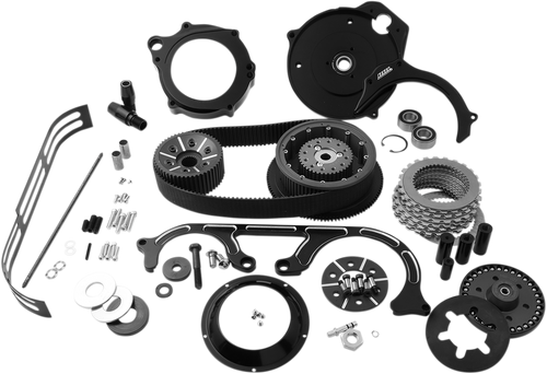 BELT DRIVES LTD. TC2PB-2-B 2" Open Belt Drive Kit with 2-Piece Motor Plate - 2" Black '07-'16 Big Twins