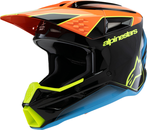 ALPINESTARS 8301625-1455-YL Youth SM3 Fray Helmet - Fray Gloss Black/Orange/Yellow Fluo Large