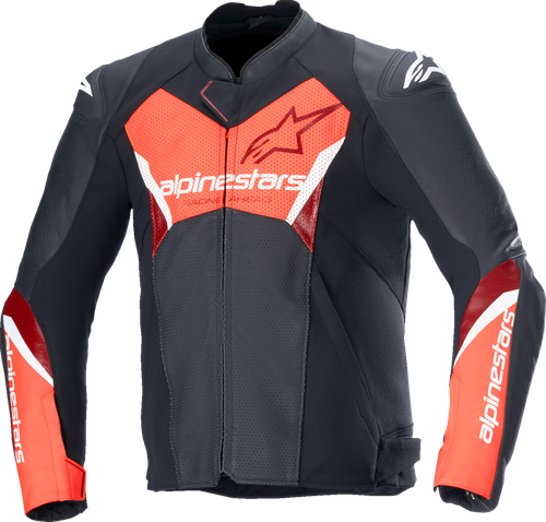ALPINESTARS 3103625-1030-58 Faster v3 Airflow Leather Jacket - Black/Red Fluo US 48 / EU 58