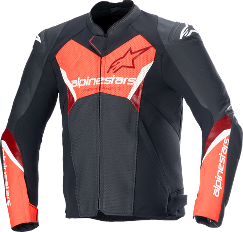 ALPINESTARS 3103625-1030-60 Faster v3 Airflow Leather Jacket - Black/Red Fluo US 50 / EU 60