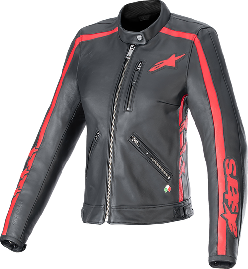 ALPINESTARS 3113924-1346-XS Stella Dyno Leather Jacket - Black/Haute Red XS