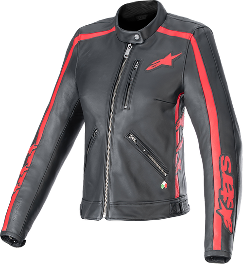 ALPINESTARS 3113924-1346-M Stella Dyno Leather Jacket - Black/Haute Red Medium