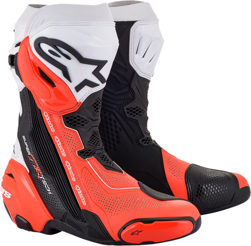 ALPINESTARS 2220121-124-42 Supertech R Vented Boots - Black/Fluorescent Red/White US 8 / EU 42