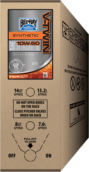 BEL-RAY 301390150033 V-Twin Synthetic 4-Stroke Engine Oil - 10W-50 6 U.S. gal. Bag-In-Box