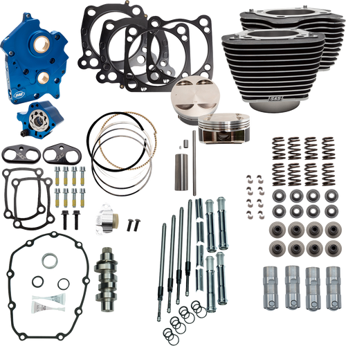 S&S CYCLE 310-1052D 124" Power Package - Oil Cooled 550C Wrinkle Black w/Highlight Chrome Pushrod Tubes M8