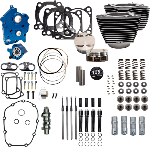 S&S CYCLE 310-1225D 129" Power Package - Oil Cooled 550C Wrinkle Black w/Highlight Black Pushrod Tubes 107" M8