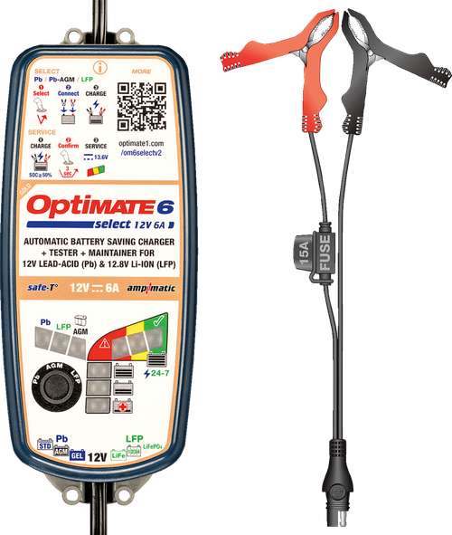 TECMATE TM371V2 OptiMate™ 6 Select Gold Battery Charger/Tester/Maintainer - 12 V - 6 A