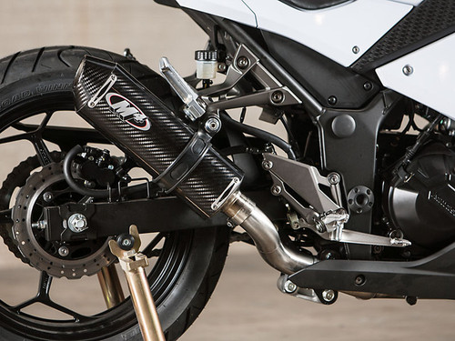 M4 KA3014 SLIP ON SO EXHAUST SYSTEM
CARBON FIBER CF MUFFLER W CF END CAP 
STAINLESS SS LINK PIPE
KAWASAKI NINJA 300R 300 EX300 EX EX300R
2013 13 14 15 2014 2015