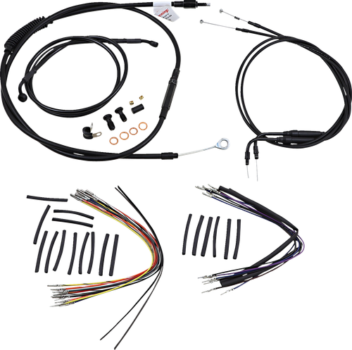 BURLY BRAND B30-1009 Complete Black Vinyl Handlebar Cable/Line Kit for Ape Hangers - 14" '00-'06 FLST