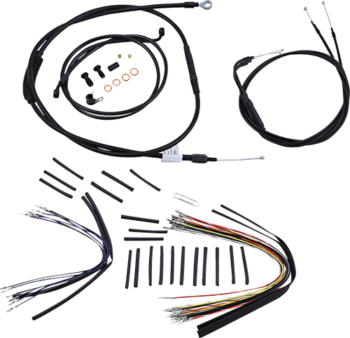 BURLY BRAND B30-1012 Complete Black Vinyl Handlebar Cable/Line Kit for Ape Hangers - 14" '07-'10 FXST