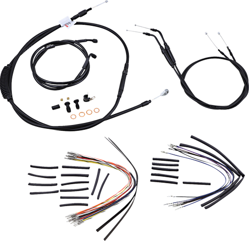 BURLY BRAND B30-1043 Complete Black Vinyl Handlebar Cable/Line Kit for Ape Hangers - 14" '06 FXDWG